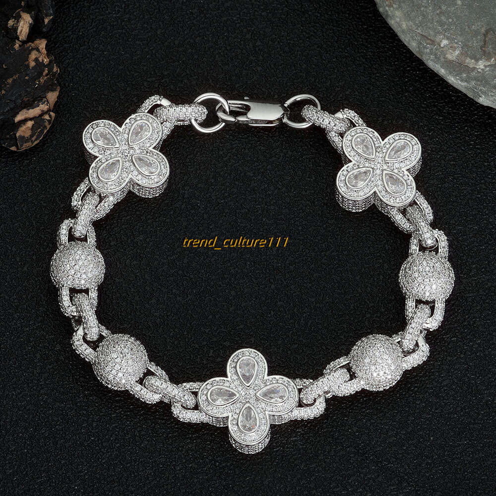 Hip hop full Moissanite bubble bead chain clover high-end men's bracelet accessories