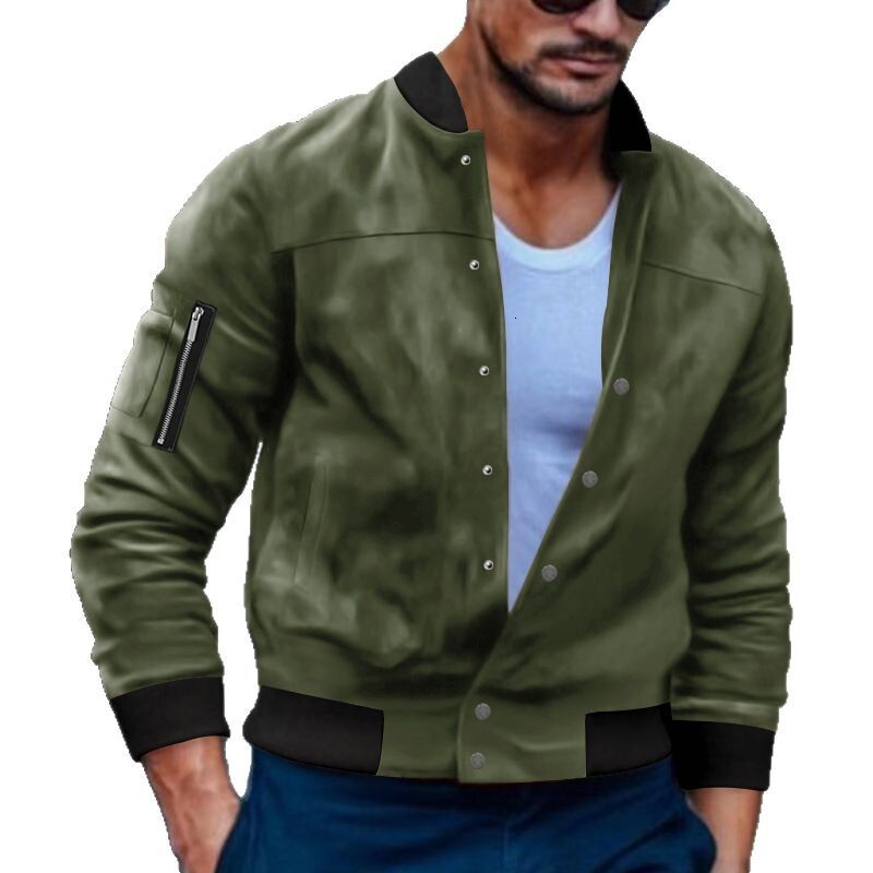 2025 men's autumn and winter suede stand collar single breasted cardigan casual jacket for men