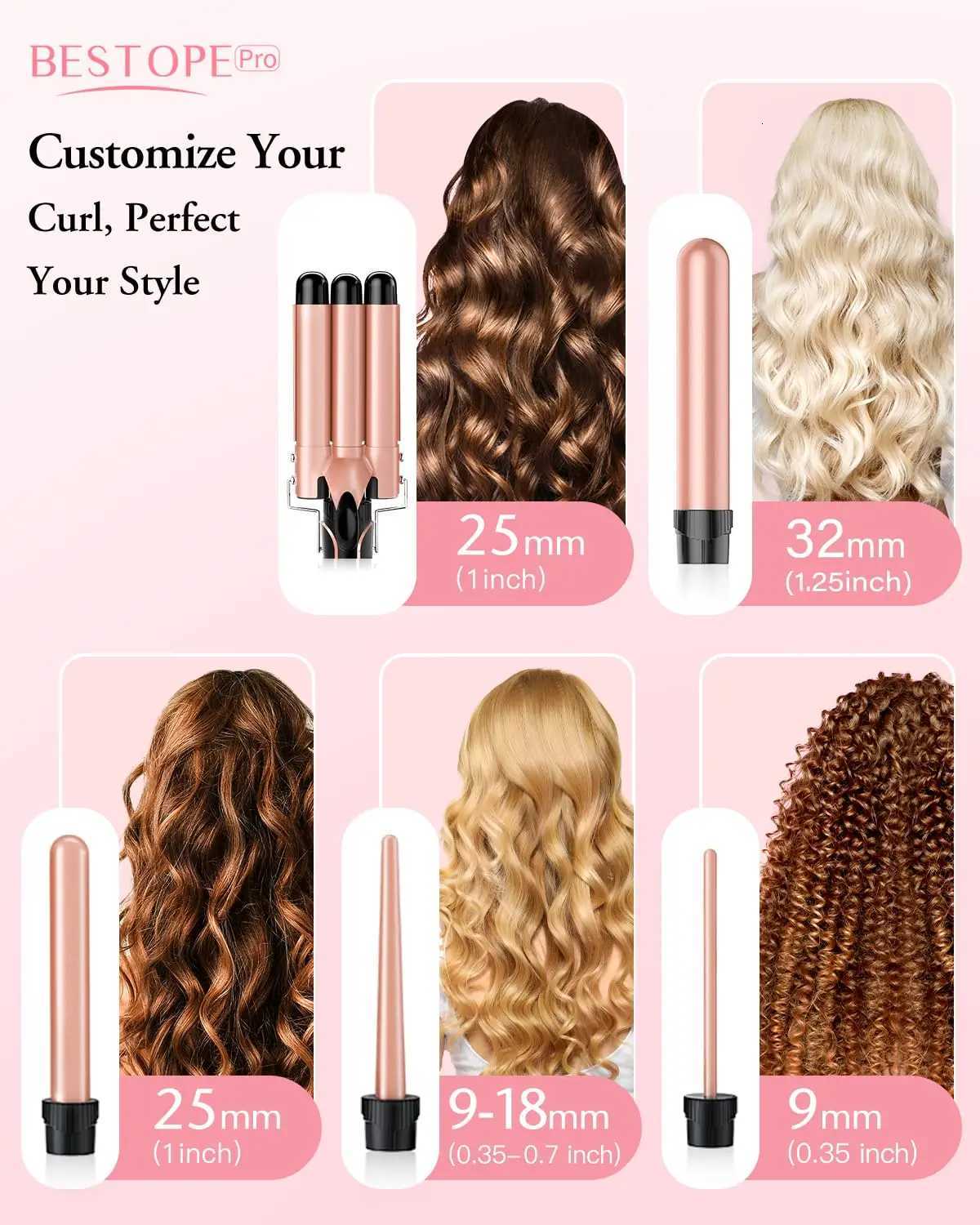 BESTOPE PRO Waver Curling Iron Wand 5 in 1 Curling Wand Set with 3 Barrel Hair Crimper for Women Fast Heating Hair Wand CurleT251114