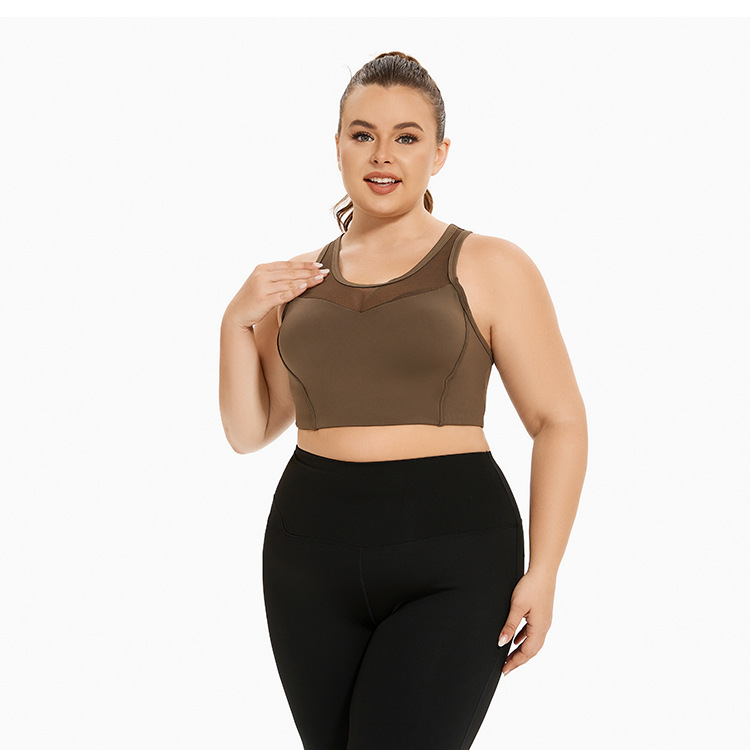 Large Mesh Splicing Vest Sports Shockproof Women Running One-piece Beautiful Back Gathering Plus Size Fiess Bra Yoga