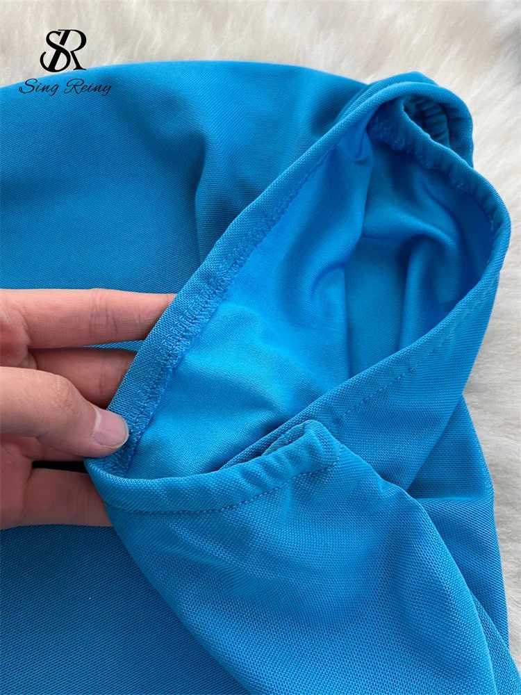 SINGREENY summer sexy beach set irregular hollow split strapless top+long body skiing womens vacation style mesh setXJ250414