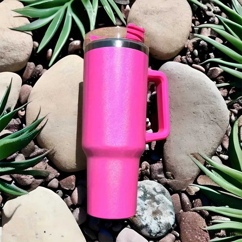 40Oz Stainless Steel thermos cup With Handle Lid and Straw Insulated Rainbow Paint Travel Mug For Hot And Cold Beverages Outdoor C251114