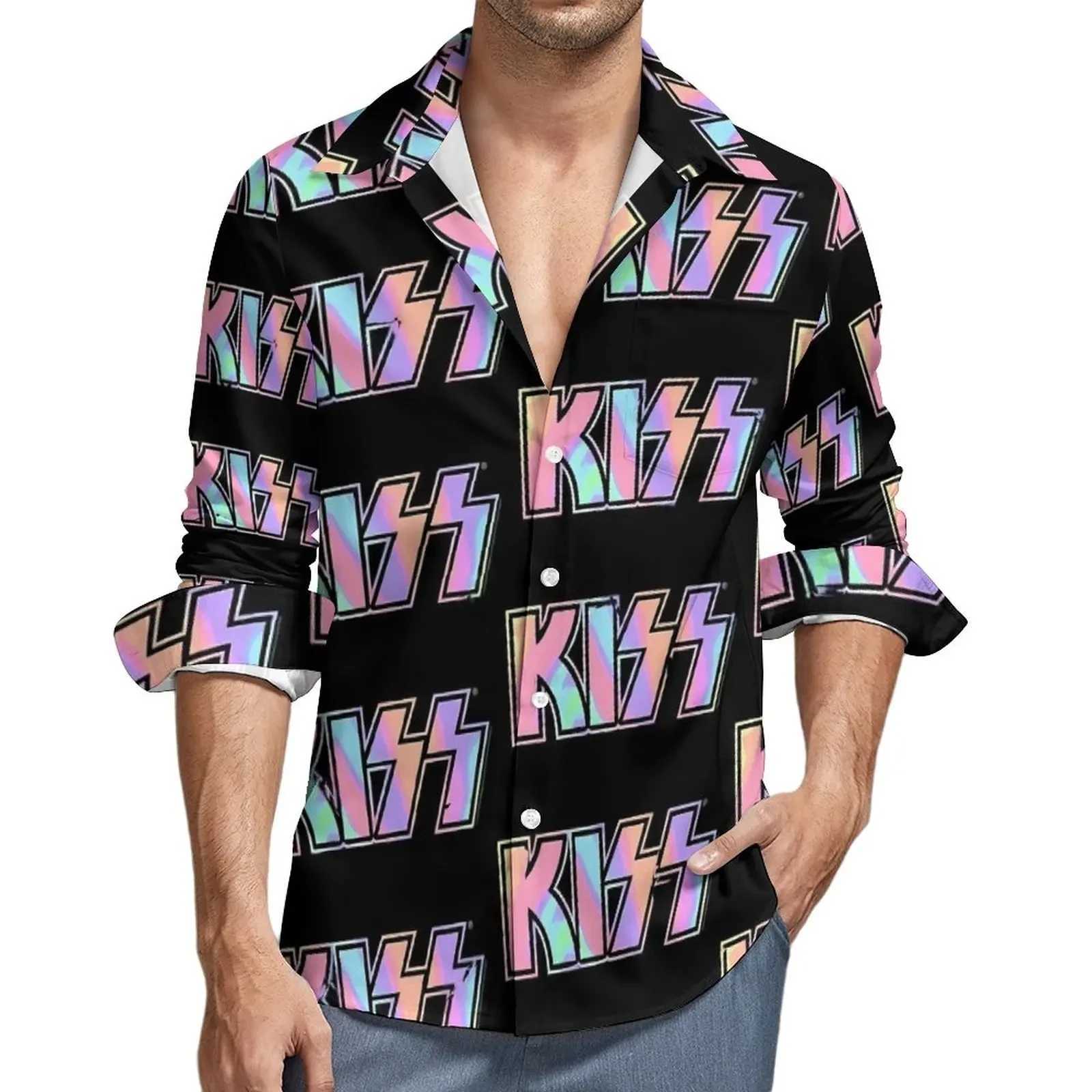 Kiss Band 3D printed lapel mens shirt/womens casual fashion long sleeved shirt button down streetwear oversized unisex clothing W250414