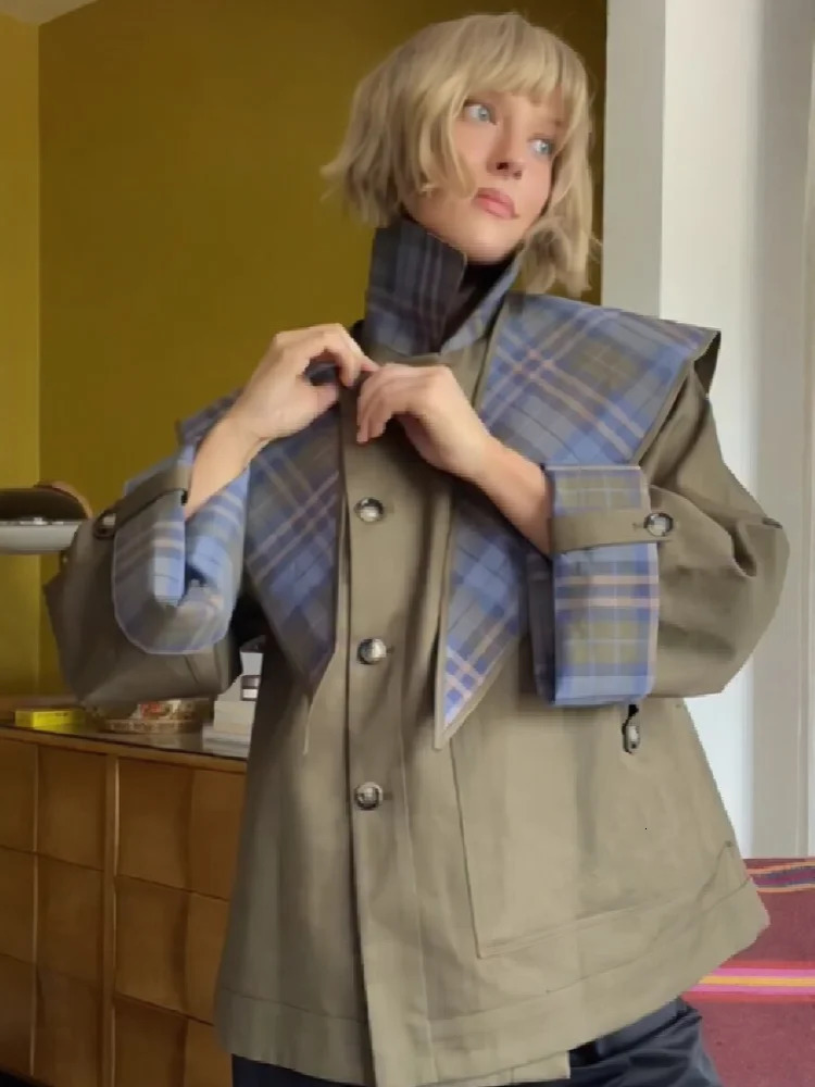 Stylish Double Sided Coat Women Casual Chic Loose Striped Windbreaker Autumn Fashionable s Y2k Eye-catching Streetwear 251113