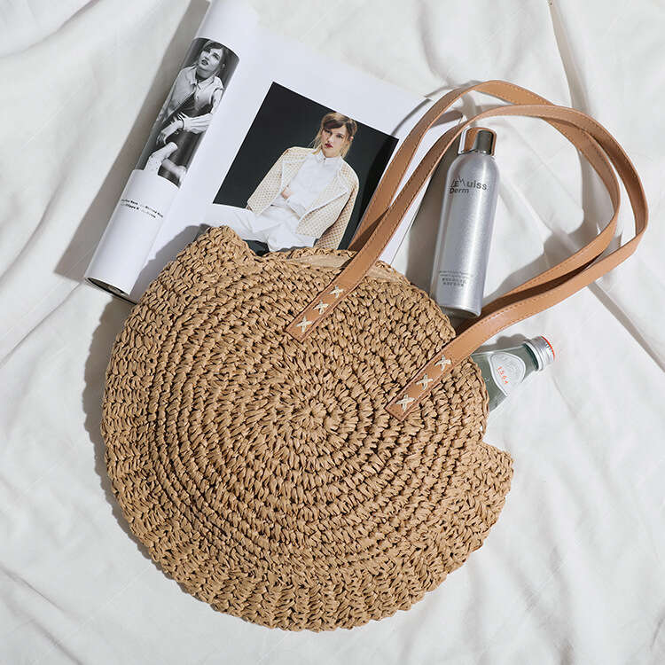 Handmade Beach Bag New Straw Shoulder Women's Woven Bag, Beach Vacation, Tourism, Large Capacity Kq2