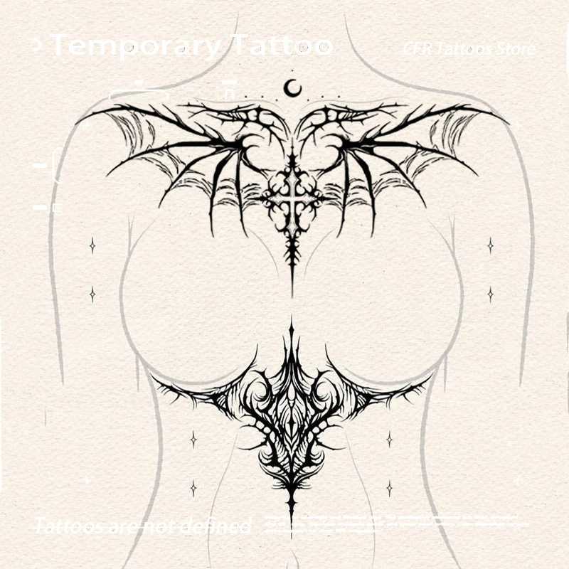 Dark Witch Cross Herbal Juice Tattoo Sticker Temporary Tattoo for Men Sexy Hotwife Waterproof Abdominal Fake Tattoo Gift PunkXJ25414