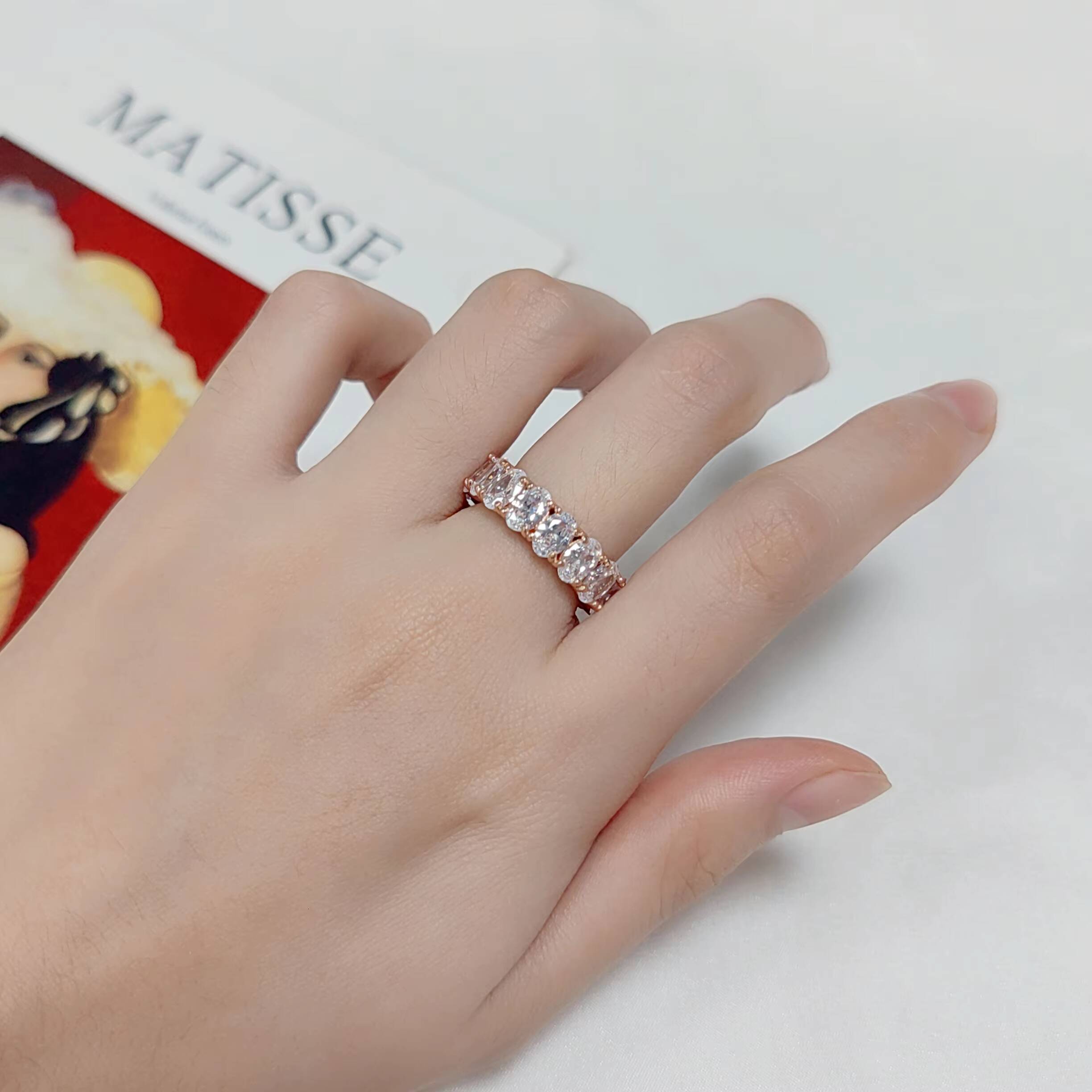 C7530 Wholesale Hip Hop 925 Sterling Silver Iced Out Full Oval VVS1 DEF Color Moissanite Diamond Band Eternity Ring