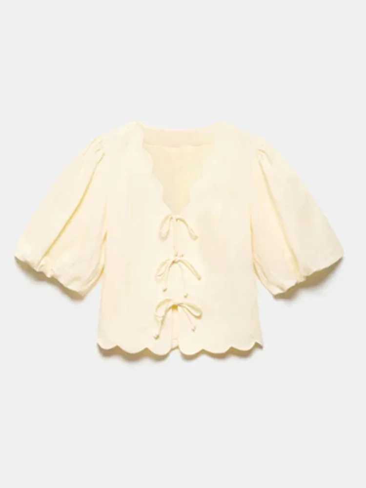 Casual Womens 3-Piece Summer Bow Lace Shorts Sve Top Elastic Waist Shorts with Drstring Skirt 2025 Vacation Womens SetXJ250414