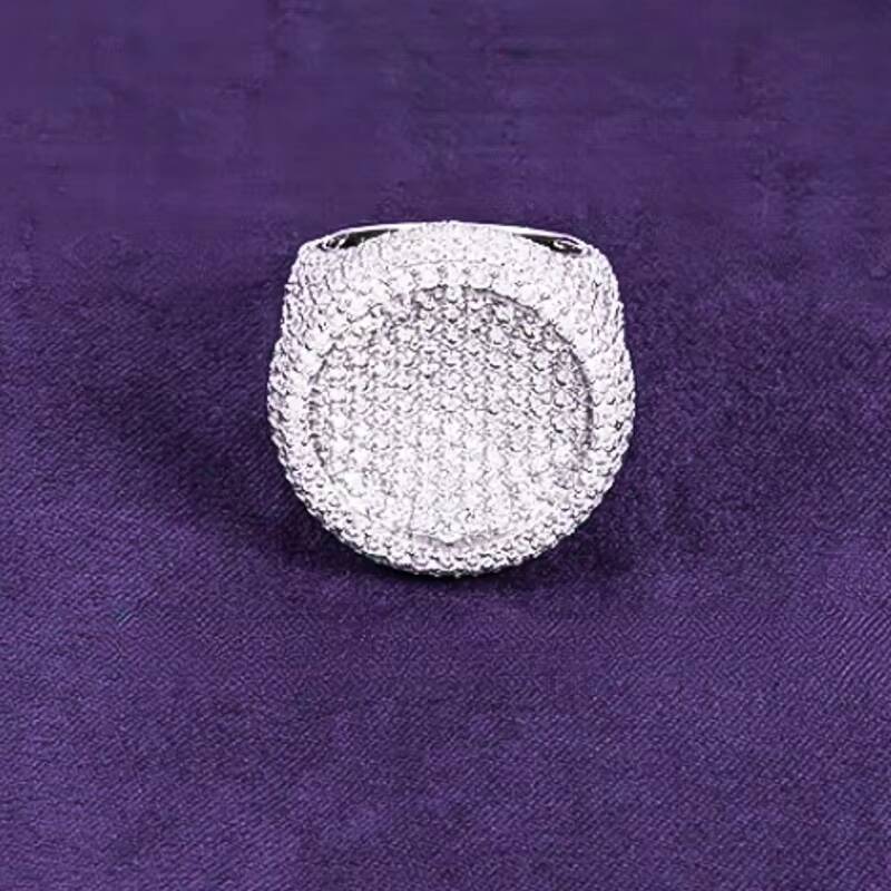 GRA D Color Bling Moissanite Iced Out Mens Cluster Circle Shaped Signet Ring With 925 Sterling Silver Pass Diamond Tester