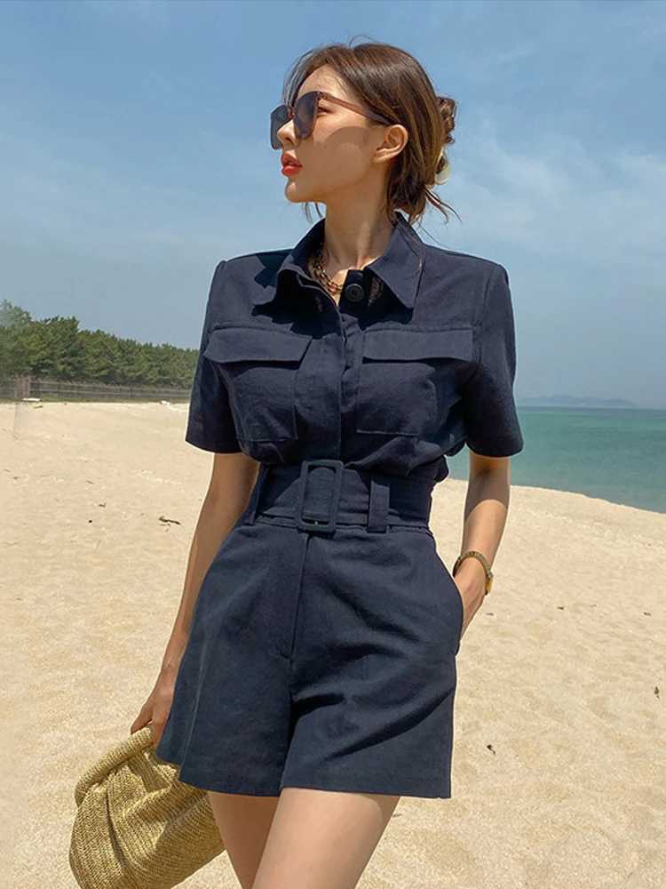 New Korean style Y2K summer womens 2-piece set formal casual short sleeved top shirt and short sleeved slim fit setXJ250414