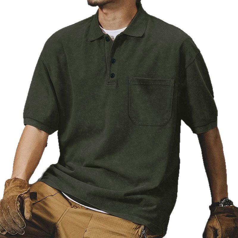 2025 New Collar Button Summer Loose Short sleeved Men's High Street T-shirt