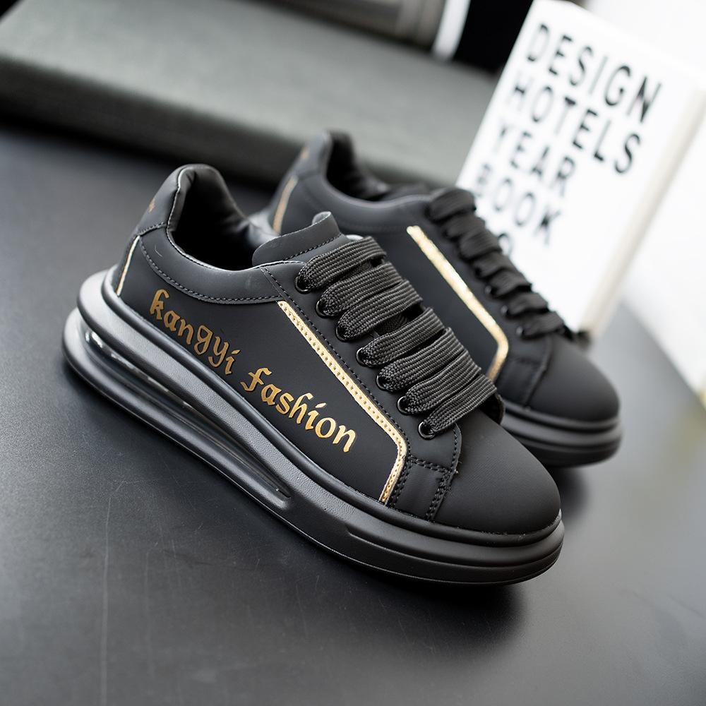 Free shipping Men and women 2025 summer new couple small fashion board Black casual leather white soft soled air cushion shoes