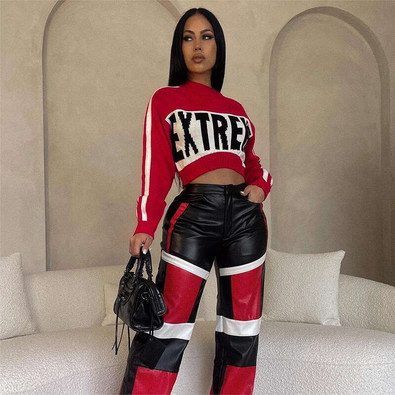 hoodie Women's Wear Women's Spring New Fashion Versatile Trend Knitted Letter Long Sleeved Pullover Slim Fit Open Navel Sweater jacket