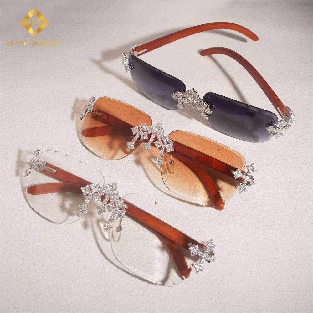 Fashion Unisex Cross Cluster Sunglasses VVS Dia Iced Out Hip Hop Bg Moissanite Glasses