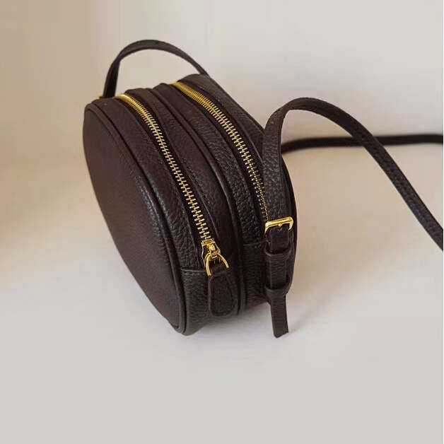 Women's Bags Genuine leather women's top layer cowhide crossbody simple and versatile small square grain surface double-layer mini round bag