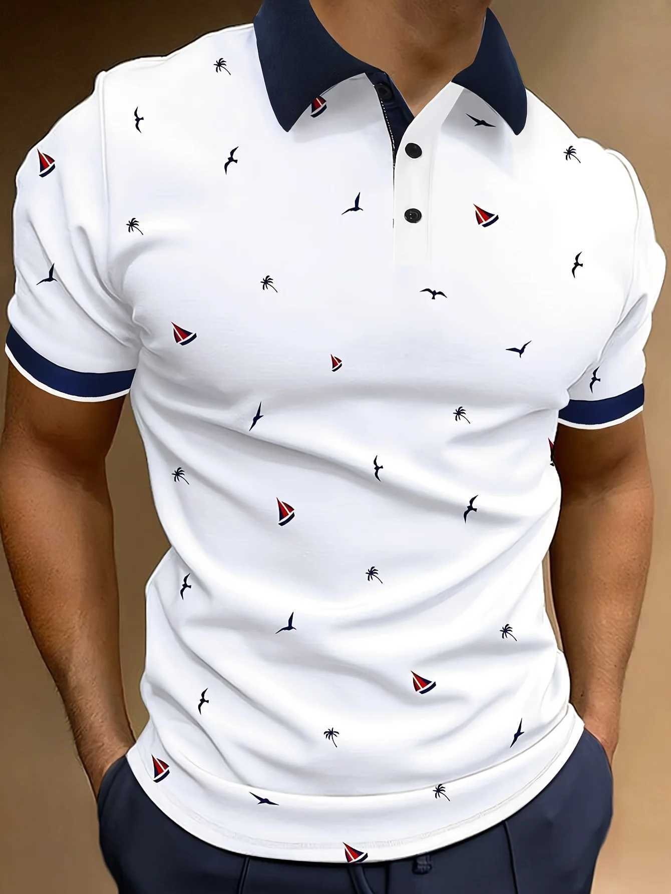 Summer shirt mens Contrast collar design short sleeved lapel golf shirt casual style small stretch regular suitable for summer top W250414