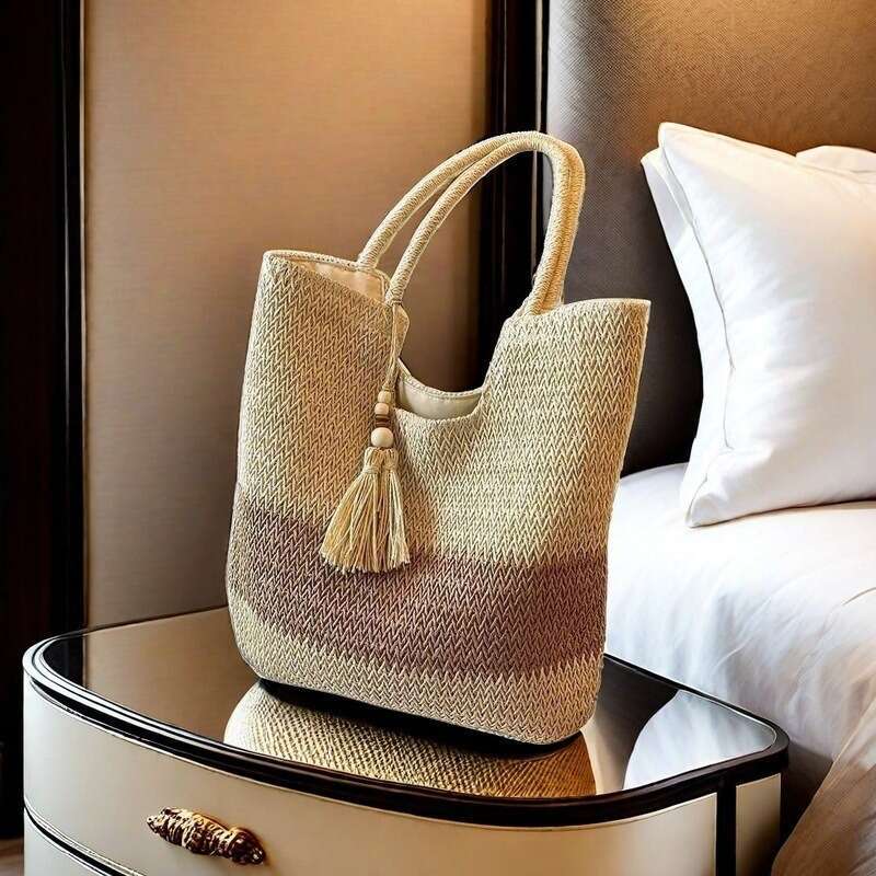 Handmade Beach Bag 2025 New Woven Straw Weaving Tassel Chinese Style Shoulder Large Capacity Tote Japanese And Korean Bag Kq2