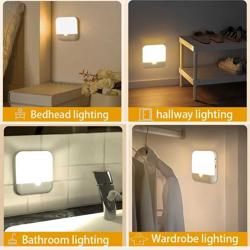 Motion Sensor Light Led Usb TYPE-C Charging Square Lamp for Bedroom Kitchen Stair Hallway Wardrobe Cupboard Lighting Night Light M251114