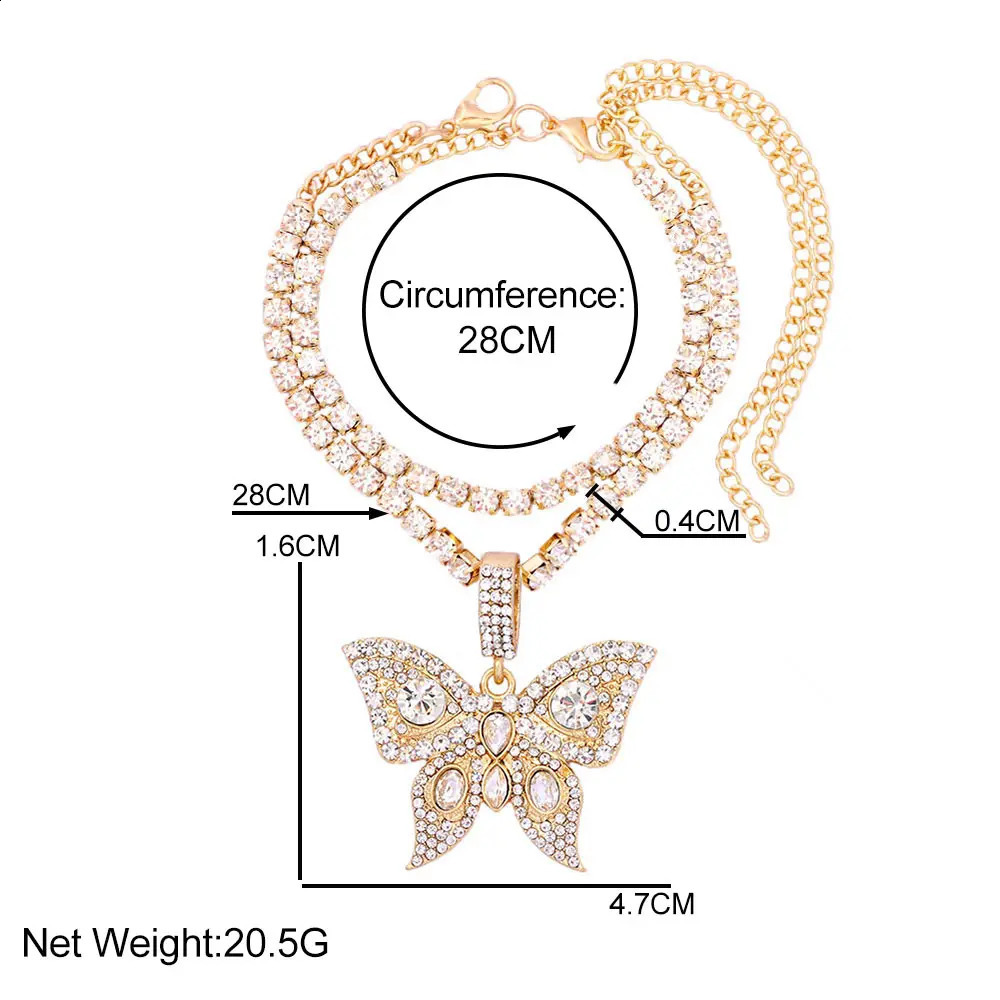 Ice crystal rhinestone butterfly pendant ankle chain womens multi-layer large rhinestone tennis chain ankle jewelry 250408
