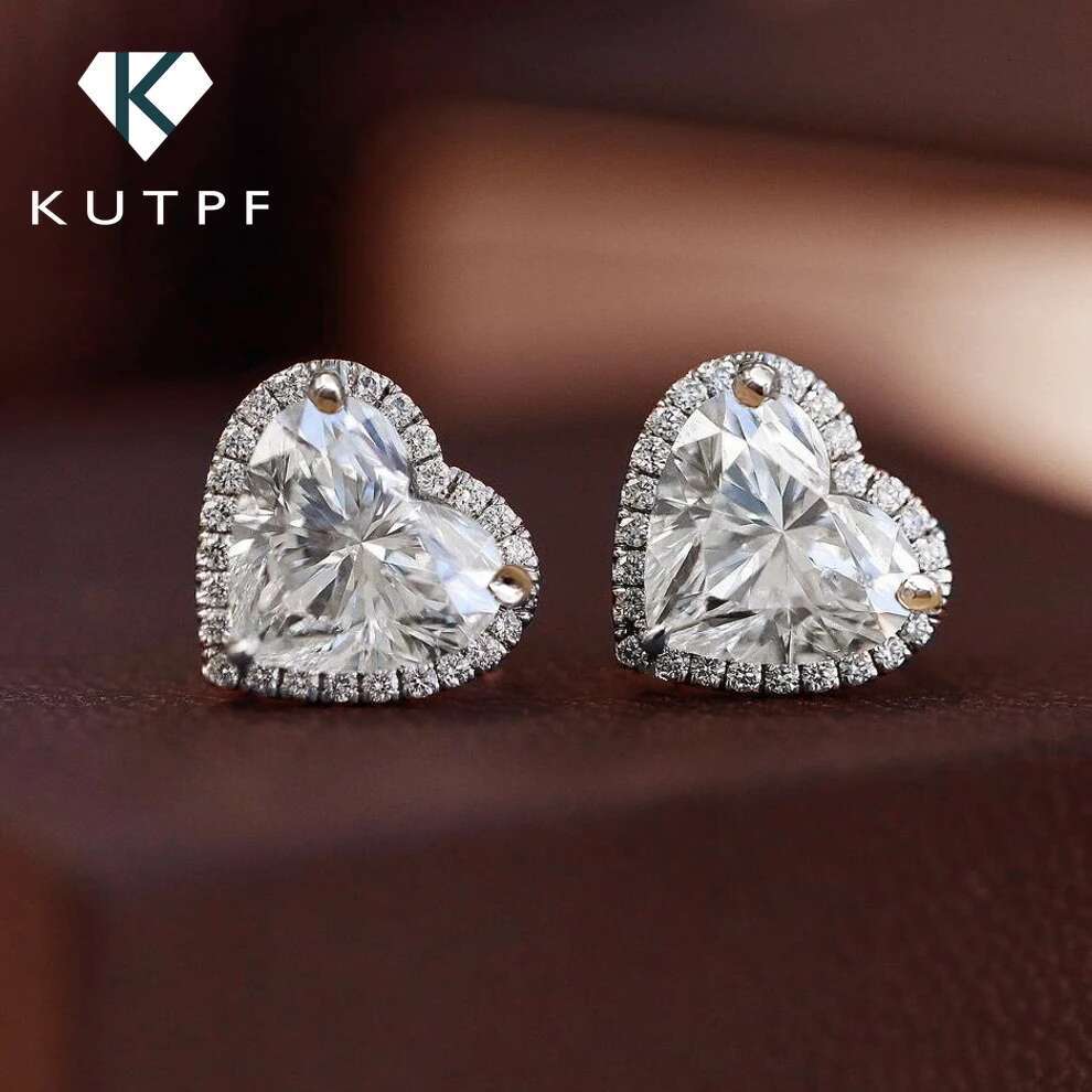 0.5/1/2Carat Heart Cut Moissanite Stud Earrings for Women 925 Sterling Silver D Color Halo Diamond Studs Ear with Gra Certifcate