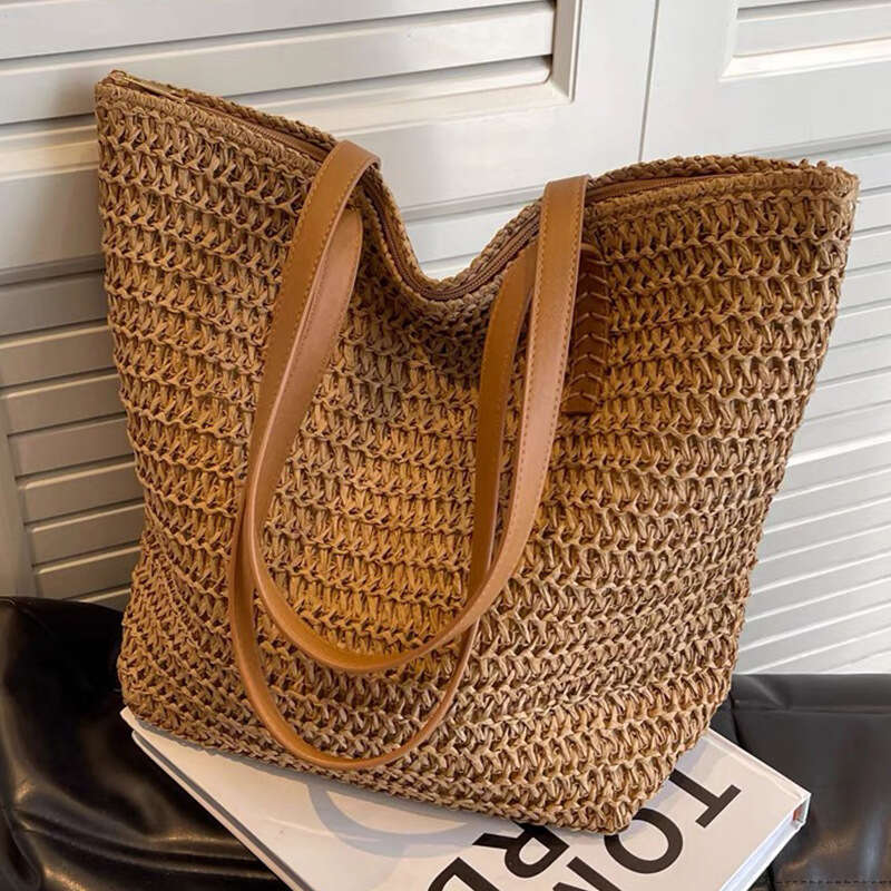 Handmade Beach Bag Ins New Summer Vacation Style Large Capacity Handbag Shoulder Straw Woven Bag Kq2