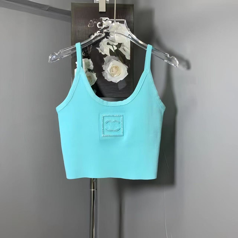 Woman Designer Tank Top Sexy Halter Tops Summer Womens Croptop Knits Tanks Diamond Embroidery T-Shirts Printed Tees Tops Short Street Round Shirt Sleeveless Tank To