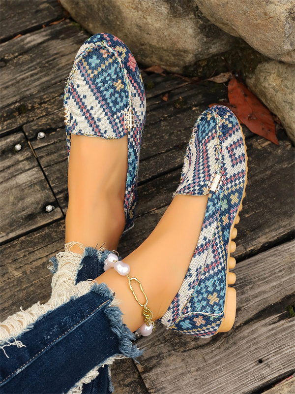 free shipping designer shoes for women 2025 new flat top plus color blocked floral fabric casual and fashionable outerwear size 35-44