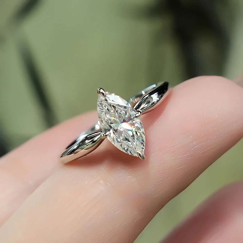 GRA Certified 1/2/3Carat Marquise Cut Moissanite Solitaire Diamond Ring 925 Sterling Silver Engagement Wedding Rings for Women