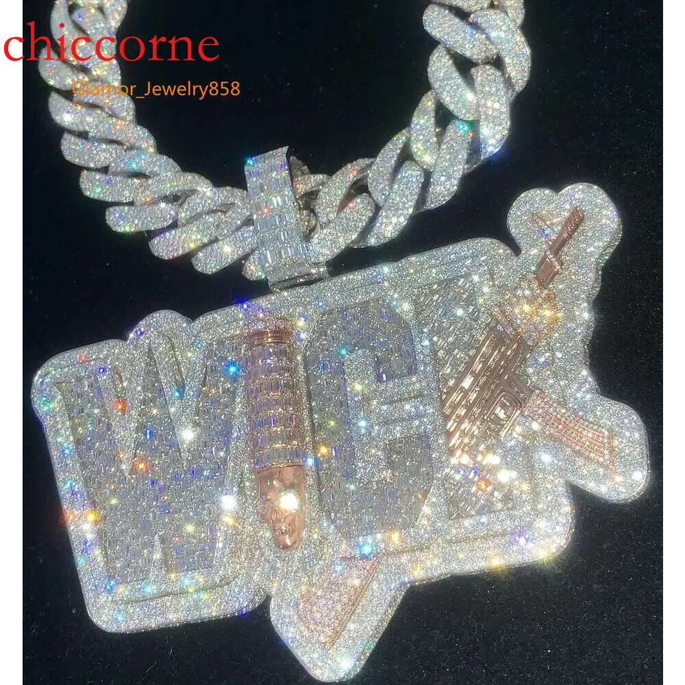 Custom Sterg Sier VVS Moissanite Hip Hop Mens Jewelry Iced Out Necklace moissanite Pendant