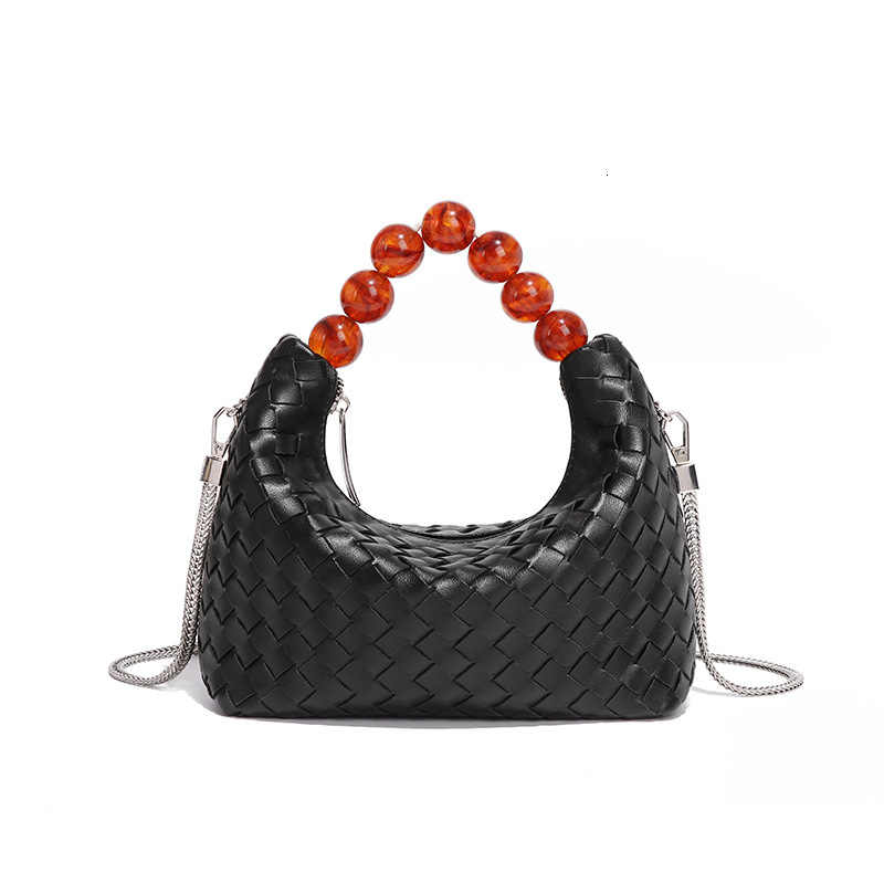 Beaded Handbag Women's Fashion PU Leather Braided Bag Designer Niche Crossbody Shoulder Bag