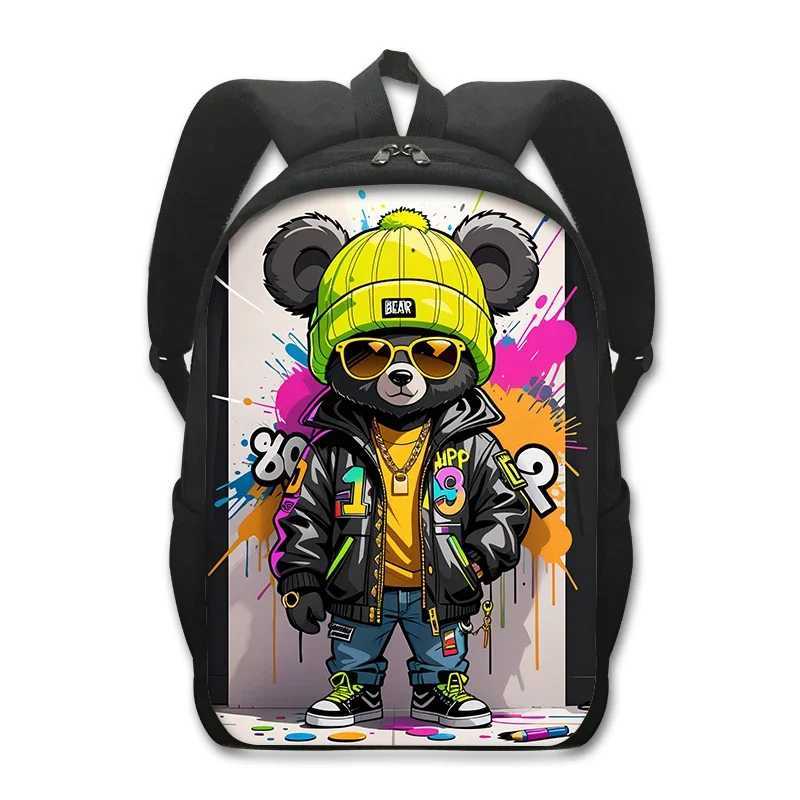 Kawaii Graffiti Bear Backpack Women Men Casual Rucksack Student School Bags for Teenager Daypack Hip Hop Travel Bags BookbagW251113