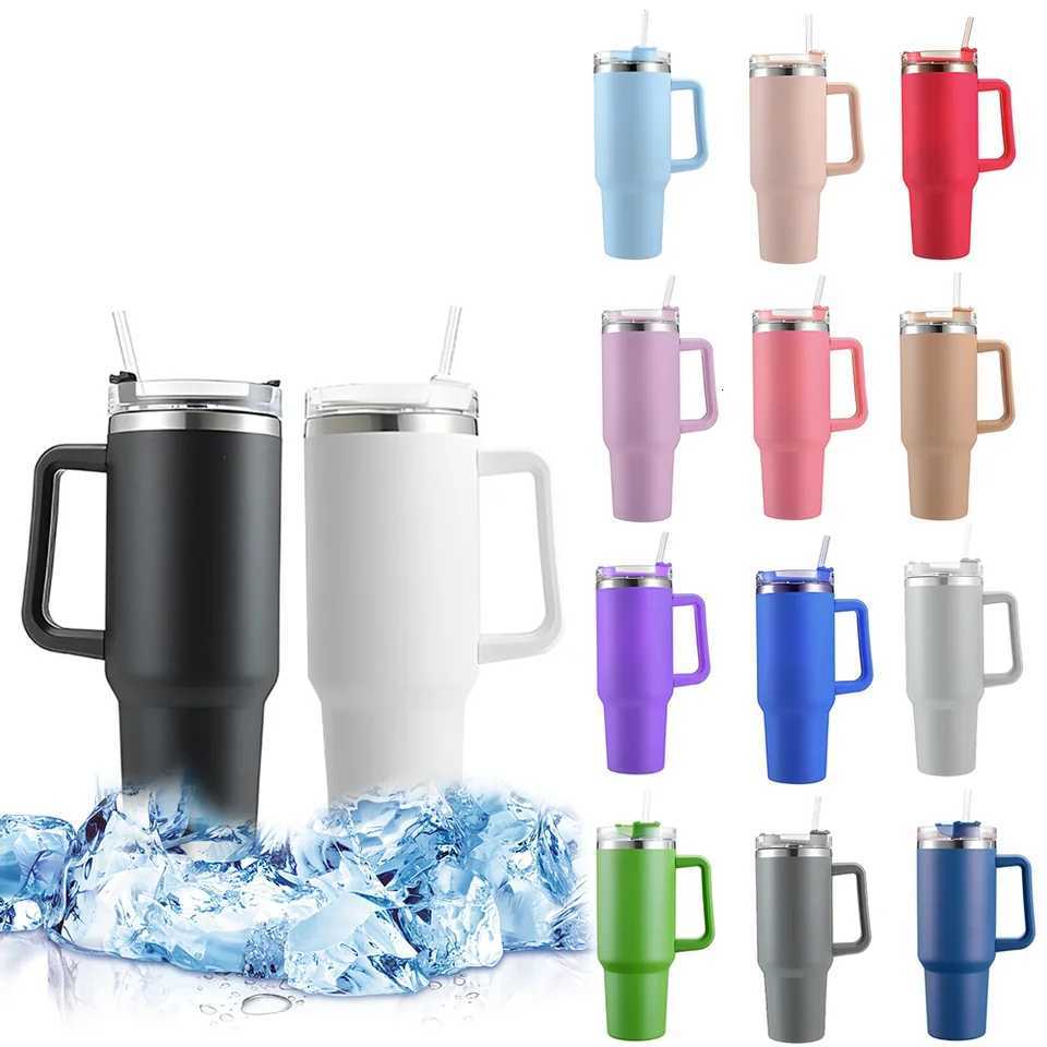 40oz 304 Stainless Steel Insulated Water BottleThermal Coffee Car Cup Cold Hot Mugs Vacuum Flask With Handle StrawFor Sport C251114