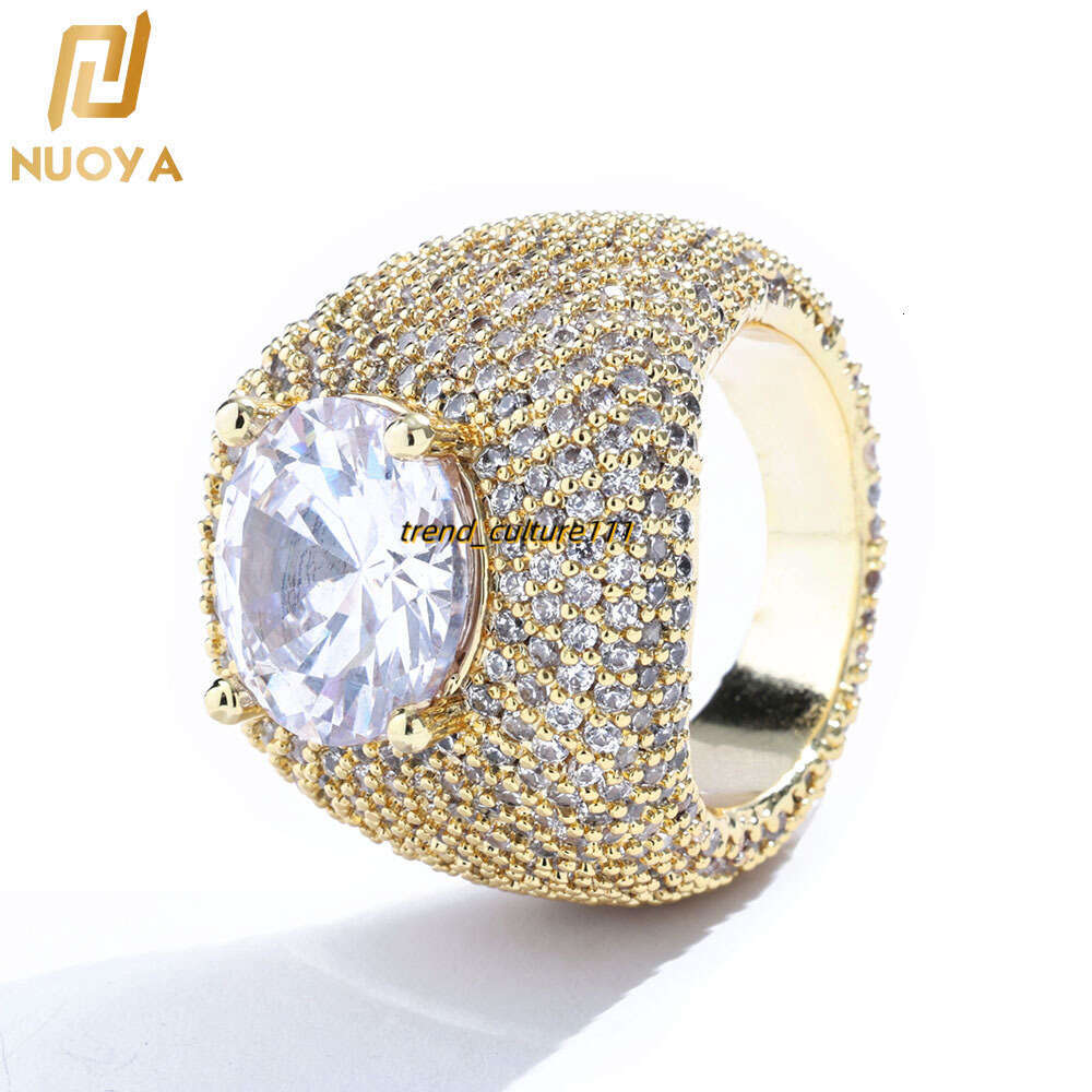 New Pigeon Egg Copper Set with Large Moissanite Hip Hop Full Diamond Trendy Men's Ring