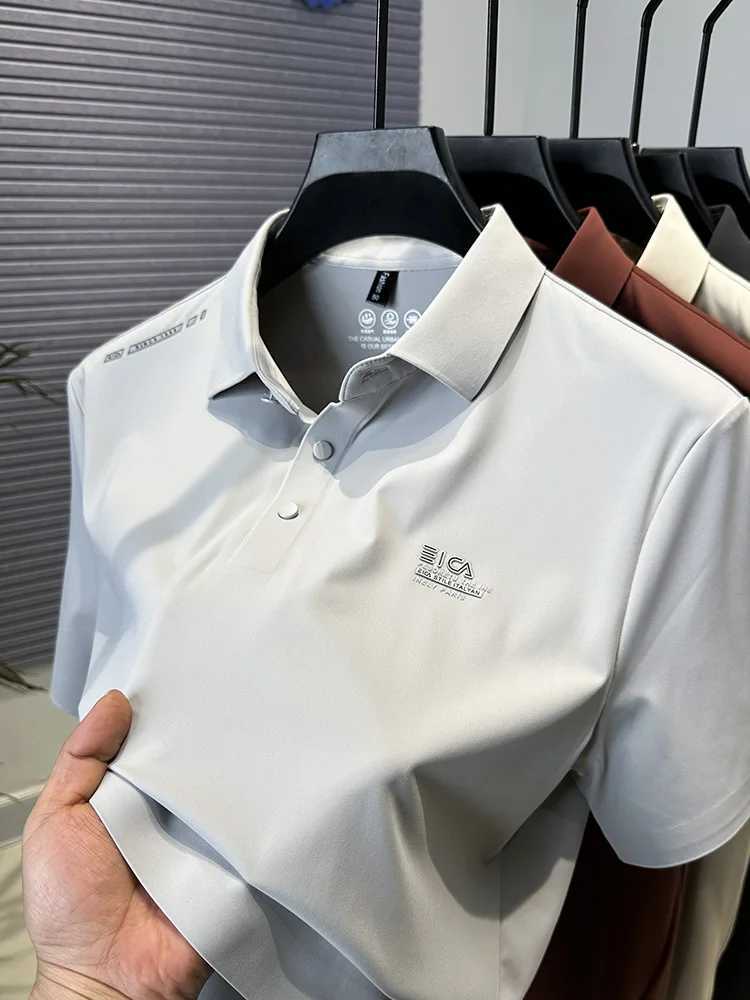 High end ice silk short sleeved mens lapel summer mens shirt collar casual sewing clothing polo shirt trendy new top W250414