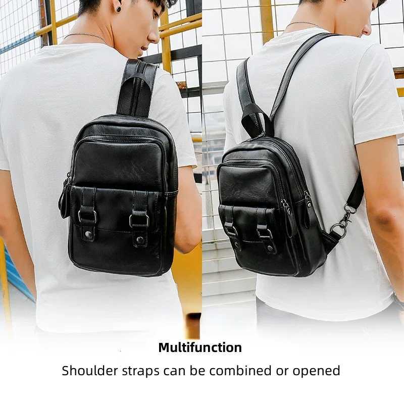 Lightweight Multifunction Mens Backpack Fashion Chest Bag Small Shoulder Bags For Men Crossbody Bag PU Leather Small BackpacksW251113