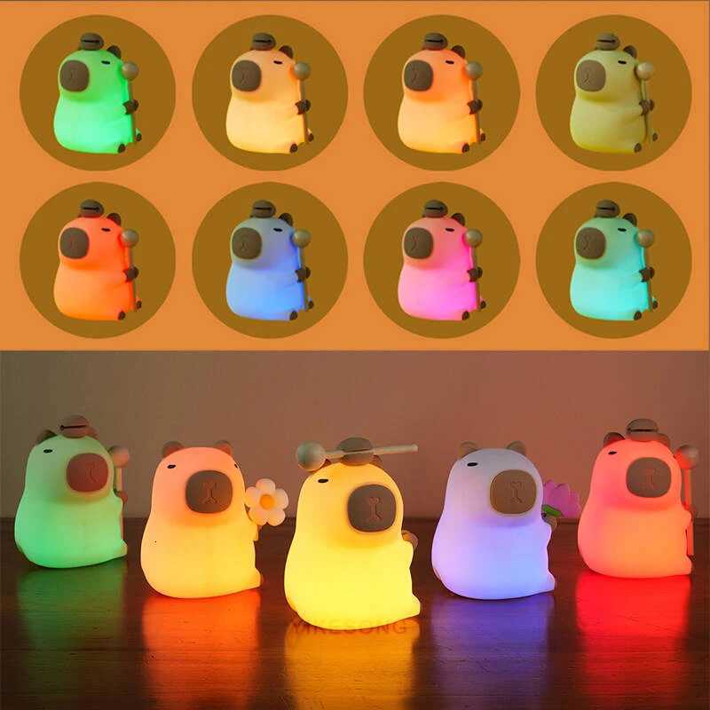 LED Night Lights for Children Bedroom Cute Animal Mango Capybara Lamp Touch Sensor Dimmable USB Rechargeable RGB Timing Gift M251114