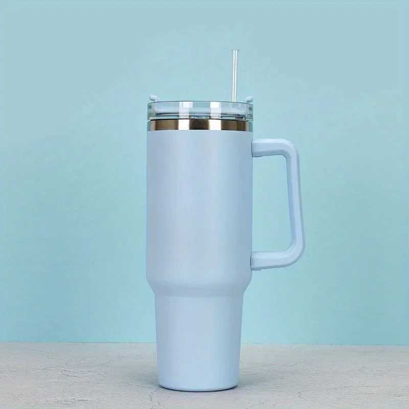 1pc Leopard Print Insulated Tumbler - 40oz Stainless Steel Travel Cup With Straw And Handle For Outdoor Sports And Camping C251114