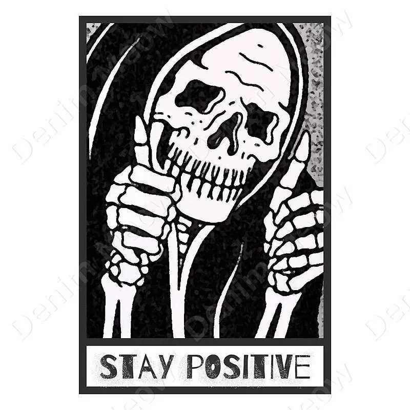 Vintage Stay Positive Skull Sign Witch Metal Tin Sign Funny Retro Sign for Home Living Room Wall Decor Halloween Gifts 8x12 InchM251114