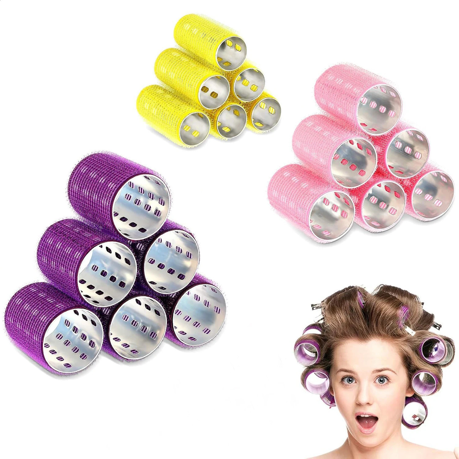6Pcs Aluminum Thermal Hair Rollers Set Self Grip Hair Rollers Hairdressing Styling Tool Random Color for Women Men 250409