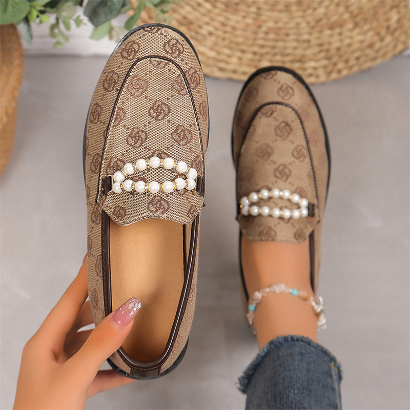 free shipping designer shoes for women ladies 2025 New Large Thick Heel Printed Pearl Metal Buckle Fashion Casual Outerwear Size 36-43 for daily wear