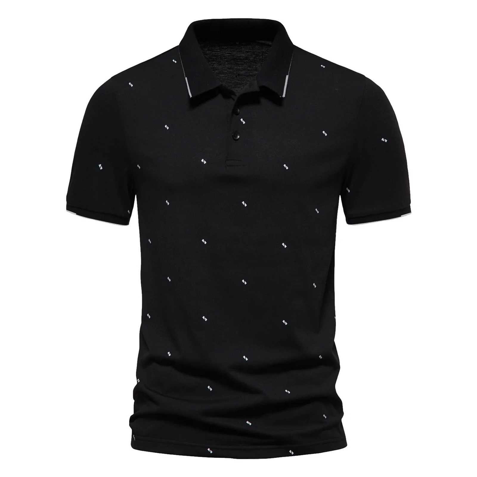 2022 new mens summer T-shirt business casual cotton wicker sports shirt mens ultra-thin short sleeved printed polo shirt W250414