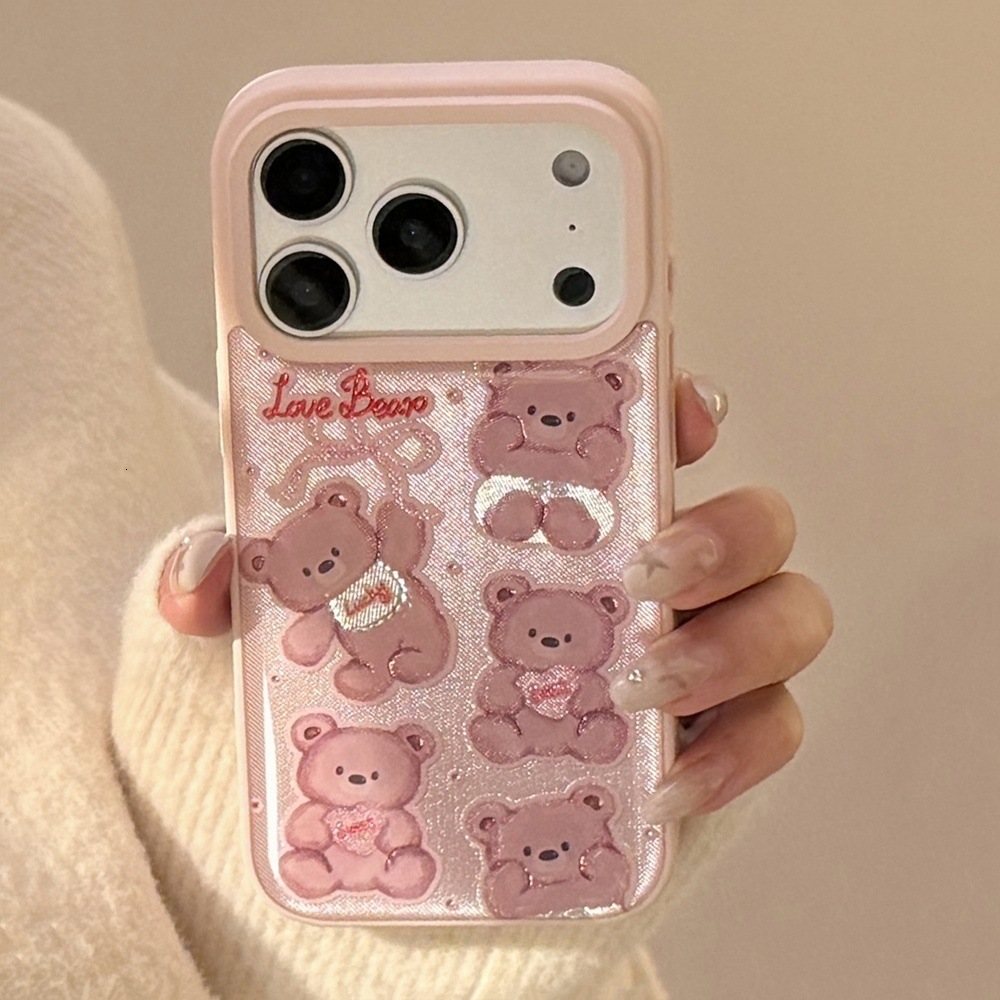 Cute Bear Cartoon Phone Case Compatible with iPhone 17/16 Pro Max Adorable Full Coverage iPhone 15/14 Pro