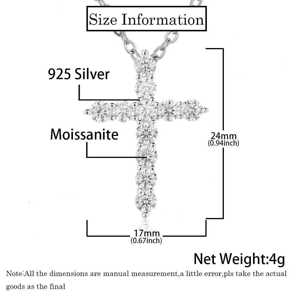 Full Moissanite Cross Pendant Necklace Stainless Steel O-Chain Plated 18k White Gold S925 Sterling Silver Necklace For Women