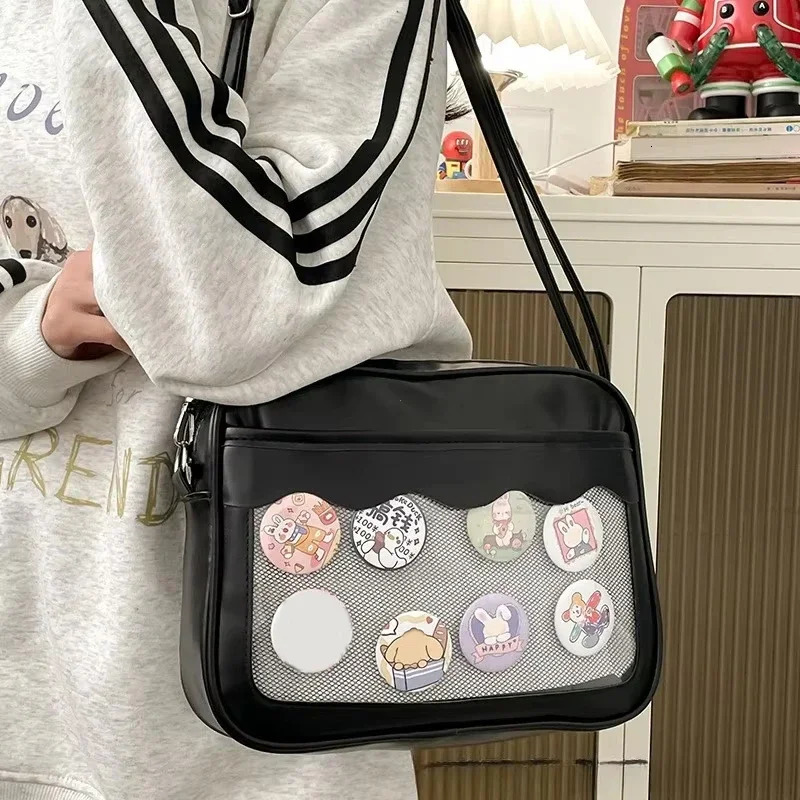 Japanese Harajuku Ita Bag for Women PU Transparent Pocket Itabag High School Girls Uniform JK Crossbody Shoulder Bag Handbags 250407
