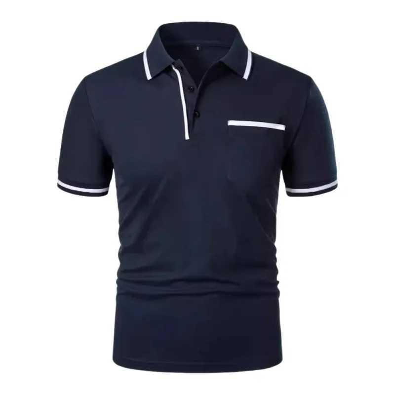 Summer mens short sleeved polo shirt slim fit casual T-shirt fashionable pocket top T-shirt breathable polo shirt mens T-shirt W250414