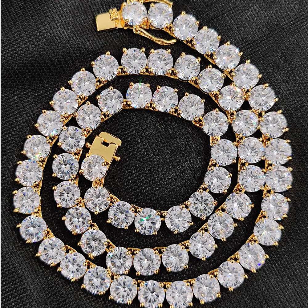 ESKEEM Bling 8mm Big CZ Diamond Tennis Necklace Hip Hop Fine Jewelry Iced Out Cubic Zircon Tennis Chain Necklace Men Women Gift