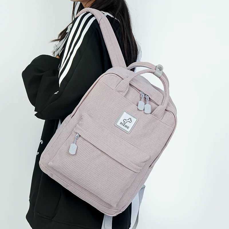 Stripe Cute Corduroy Woman Backpack Schoolbag For Teenage Girls Boys Small Harajuku Female College Bag Student Lady Book PackW251113