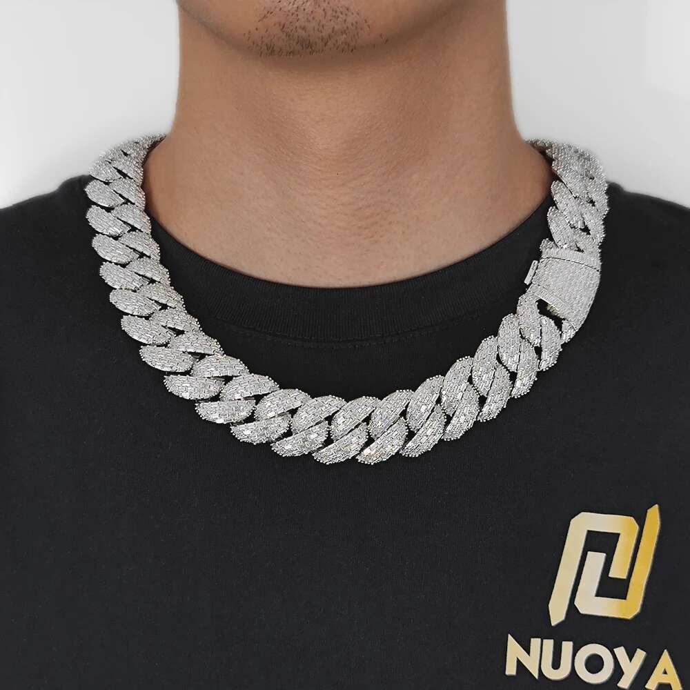 Hip Hop Jewelry Custom 24mm 4 Rows Rectangle CZ Cuban Link Chain 18k Gold Plated Miami Iced Out Cuban Link Necklace For Men Gift