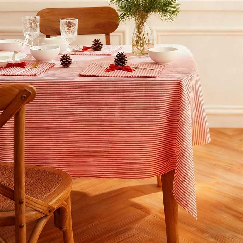 Christmas Christmas Red and White Striped Polyester Cloth Tablecloth for Party Restaurant Kitchen Table Decoration Y251113
