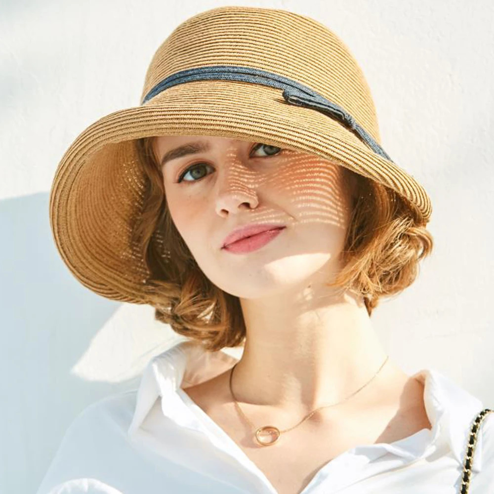 FS French Straw Bonnet Cap for Women Victorian Sun Hats Chin Strap Foldable Summer Accessories Bucket Hat Fedoras For Beach Hat 250407